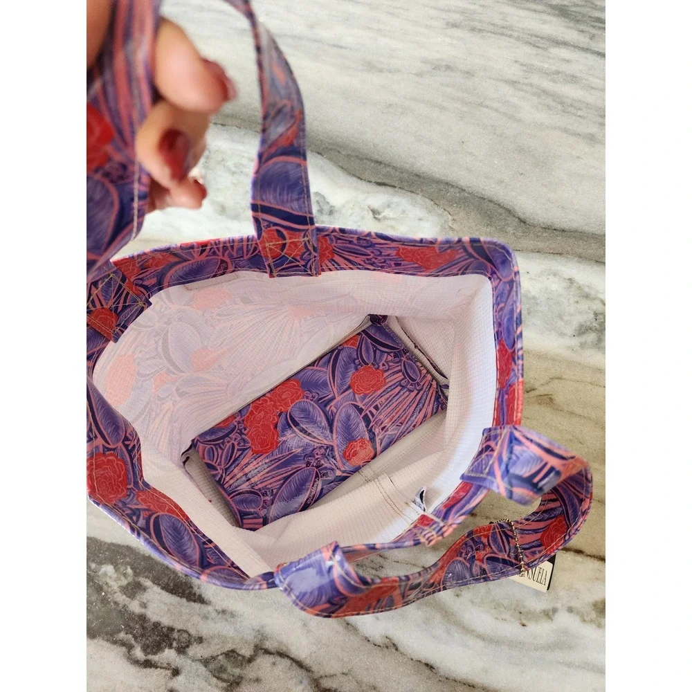 Consuela Grab & Go Mini Tote Bag Purple Floral Cactus Print Coated Canvas NWT